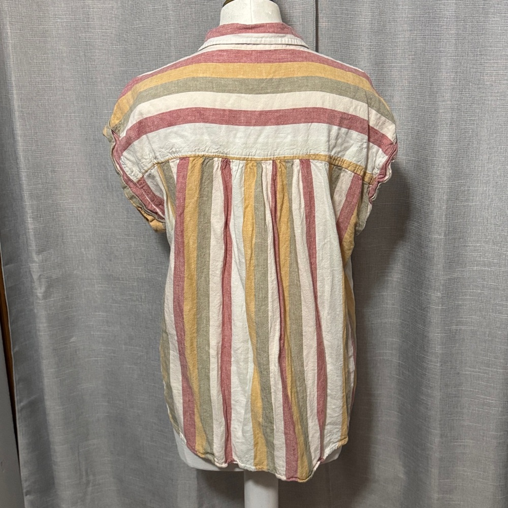 Threshold Rayon/Linen blend Button Up Shirt-Striped/Red/Mustard/Beige/Olive-Sz L - Picture 6 of 14